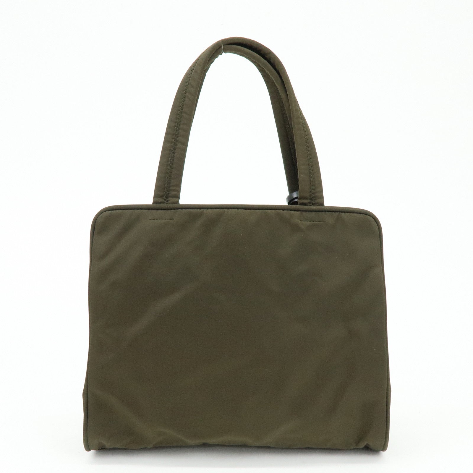 PRADA Triangle Logo Nylon Leather Tote Bag Hand Bag Khaki