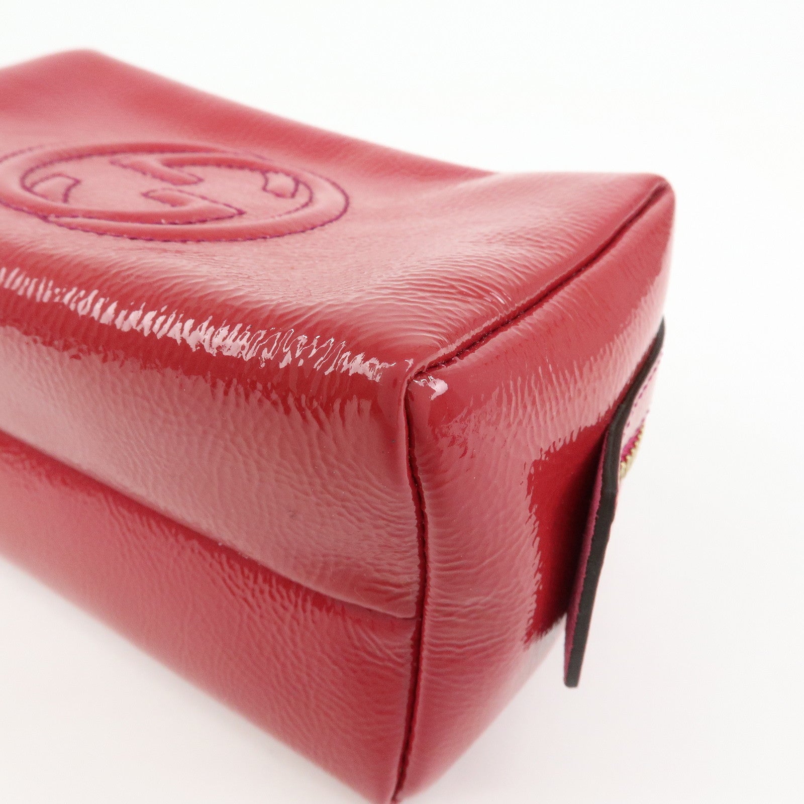 GUCCI Soho Interlocking G Nylon Patent Leather Cosmetic Pouch Pink