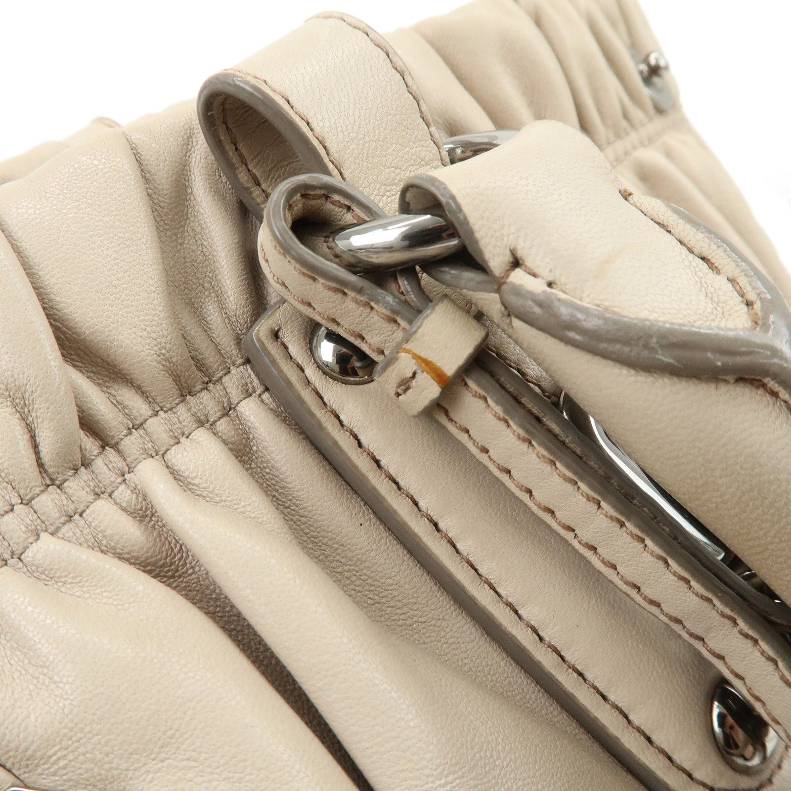 PRADA Leather 2WAY Bag Hand Bag Shoulder Bag Ivory BN1789