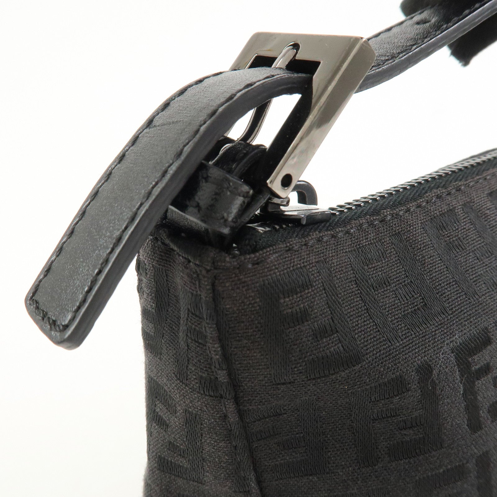 FENDI Zucchino Canvas Leather Hand Bag Pouch Black 8N0005