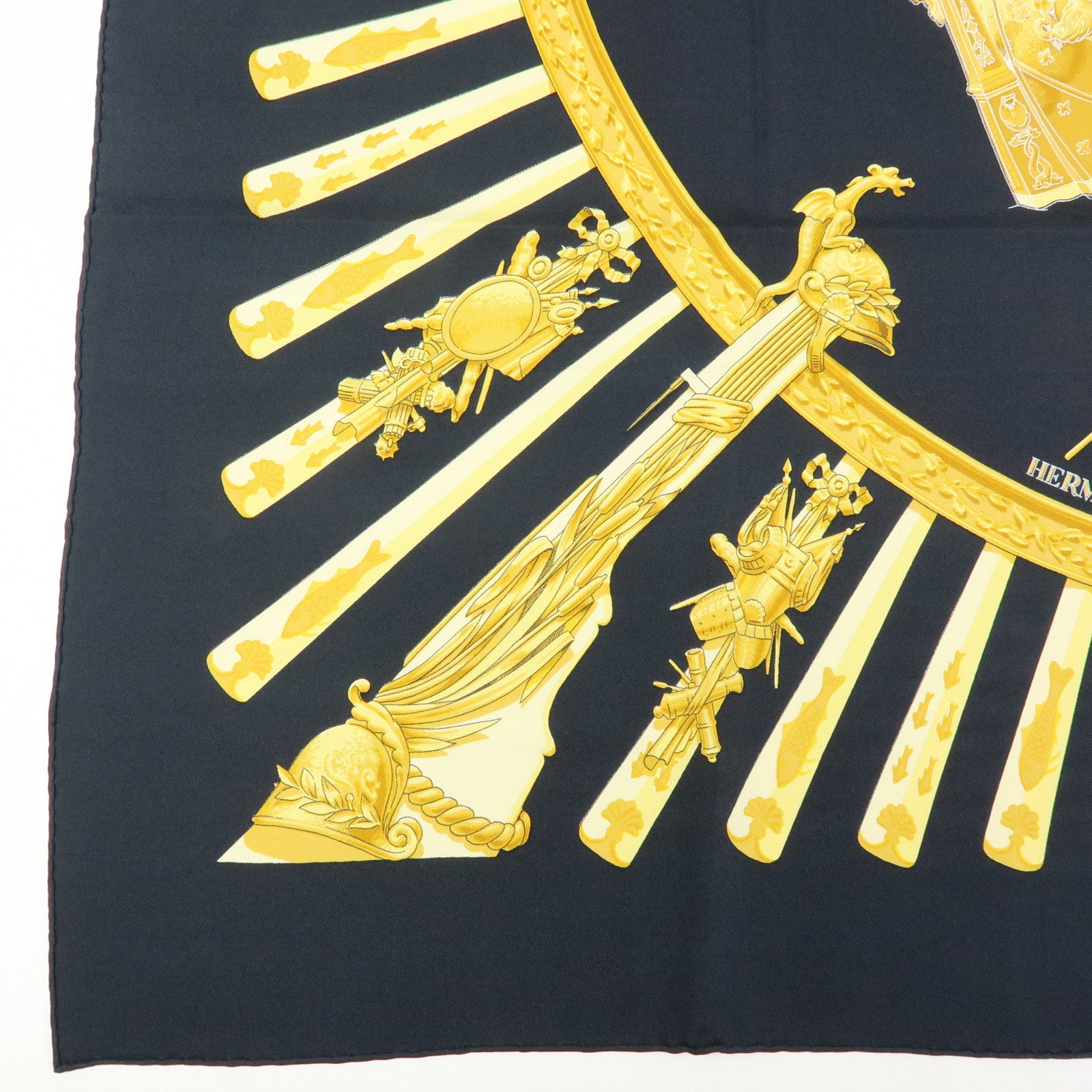 HERMES Carre 90 Silk 100% Scarf la MARINE a RAMES Black Yellow