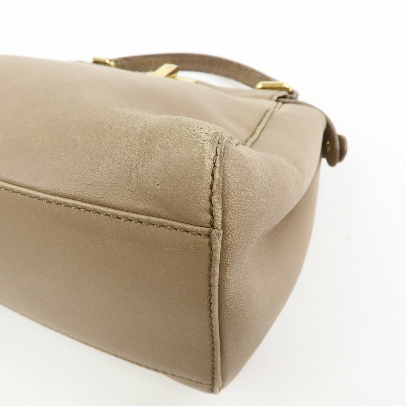 FENDI Mini Peekaboo Leather 2Way Shoulder Bag Hand Bag Beige 8BN244