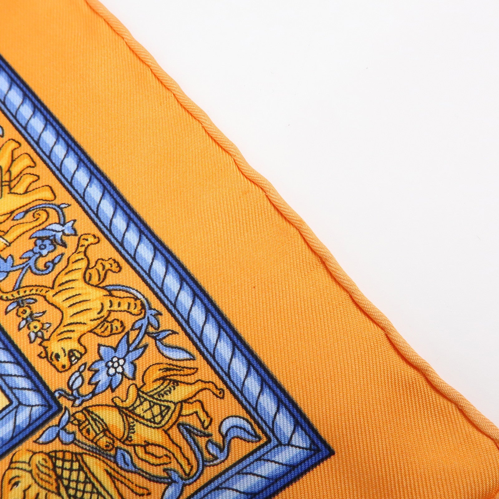 HERMES Carre 90 Silk 100% Scarf CHASSE EN INDE Orange Multicolor