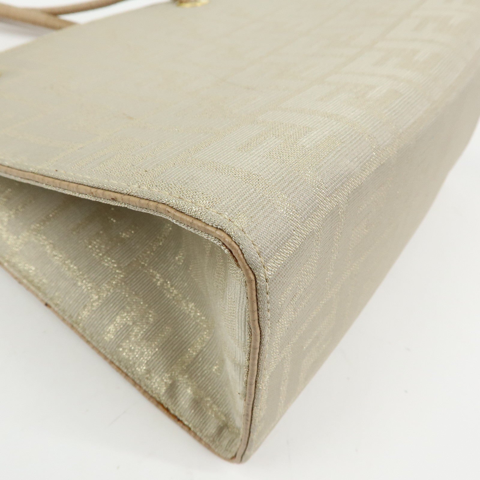 FENDI Zucca Canvas Leather Shoulder Bag Beige