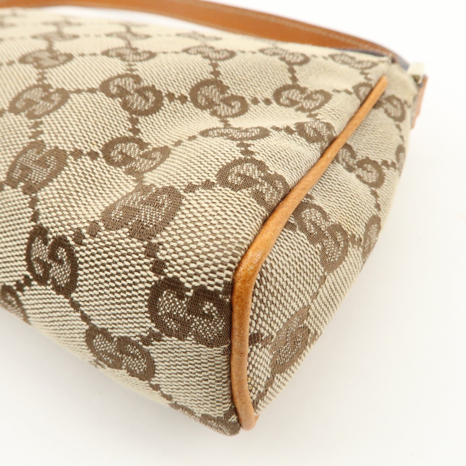 GUCCI Abbey GG Canvas Leather Hand Bag Pouch Beige Brown 145750