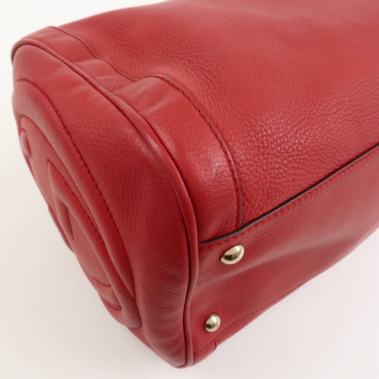 GUCCI SOHO Interlocking G Leather Boston Bag Hand Bag Red 282302