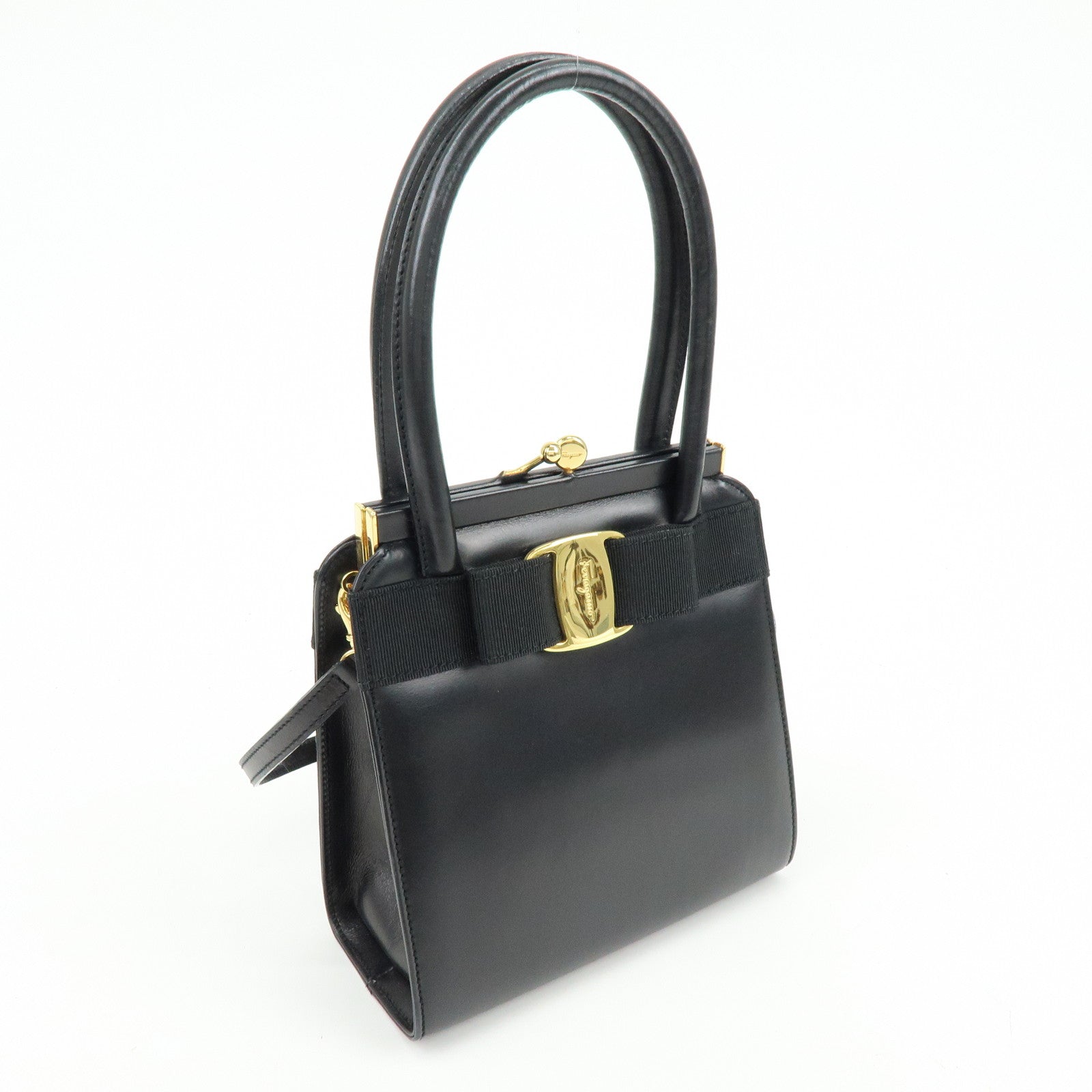 Ferragamo Vara Ribbon Leather 2Way Bag Hand Bag Black