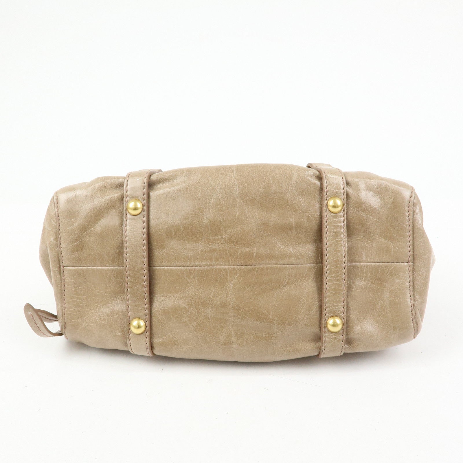 MIU MIU Logo Leather 2Way Bag Hand Bag Shoulder Bag Beige RN0647
