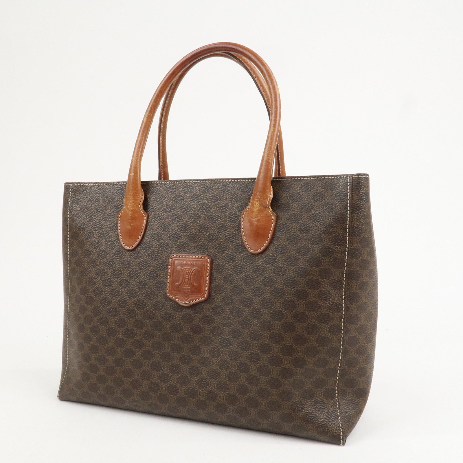 CELINE Macadam PVC Leather Tote Bag Hand Bag Brown