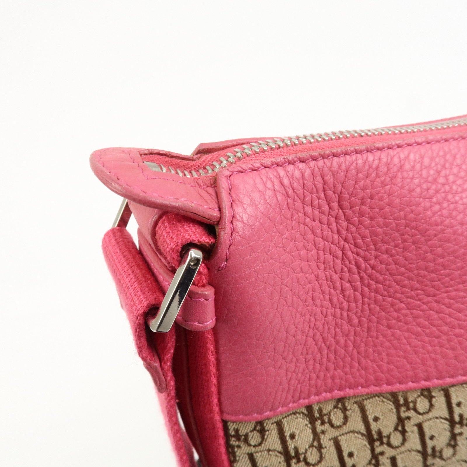 Christian Dior Trotter Canvas Leather Shoulder Bag Beige Pink