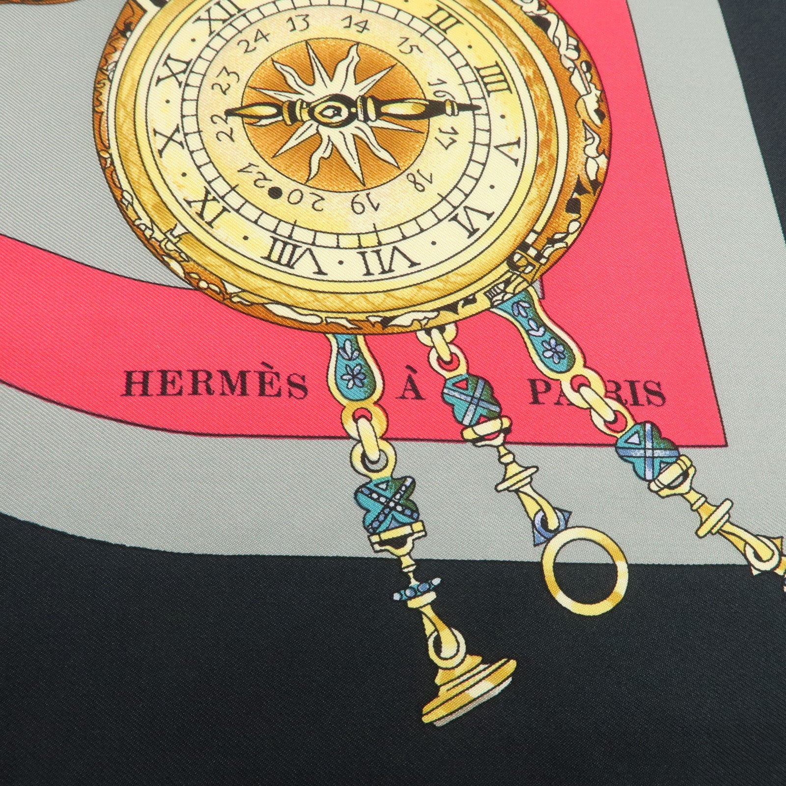 HERMES Carre 90 Silk 100% Scarf La Ronde Des Heures Multicolor