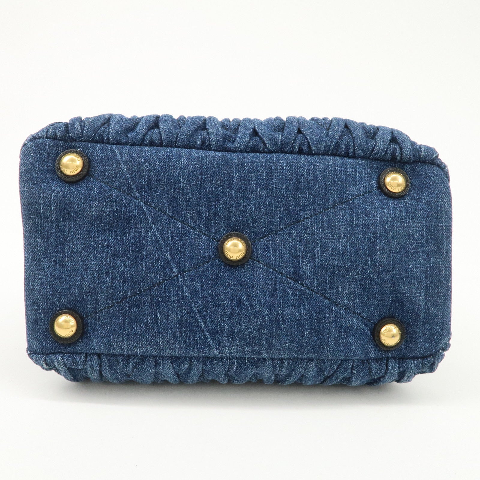 MIU MIU Matelasse Leather 2Way Shoulder Hand Bag Blue RN1069 Used