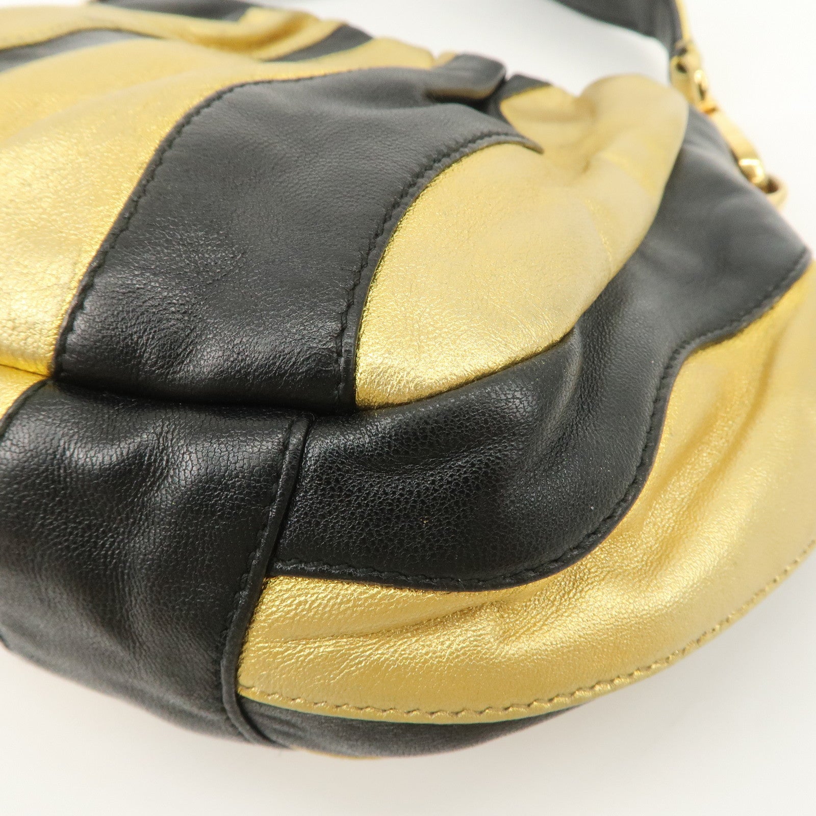 PRADA Leather Hand Bag Black Gold Hardware