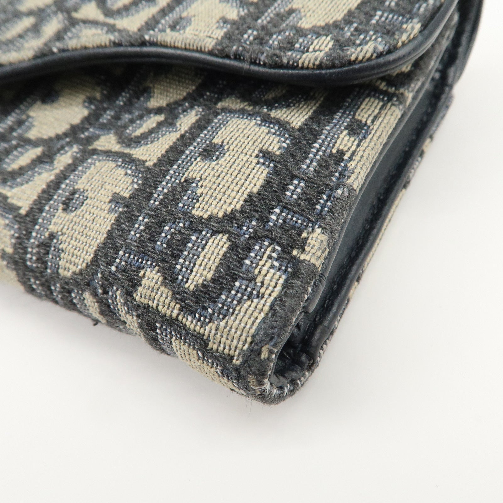 Christian Dior Trotter Canvas Leather Tri-fold Compact Wallet Navy