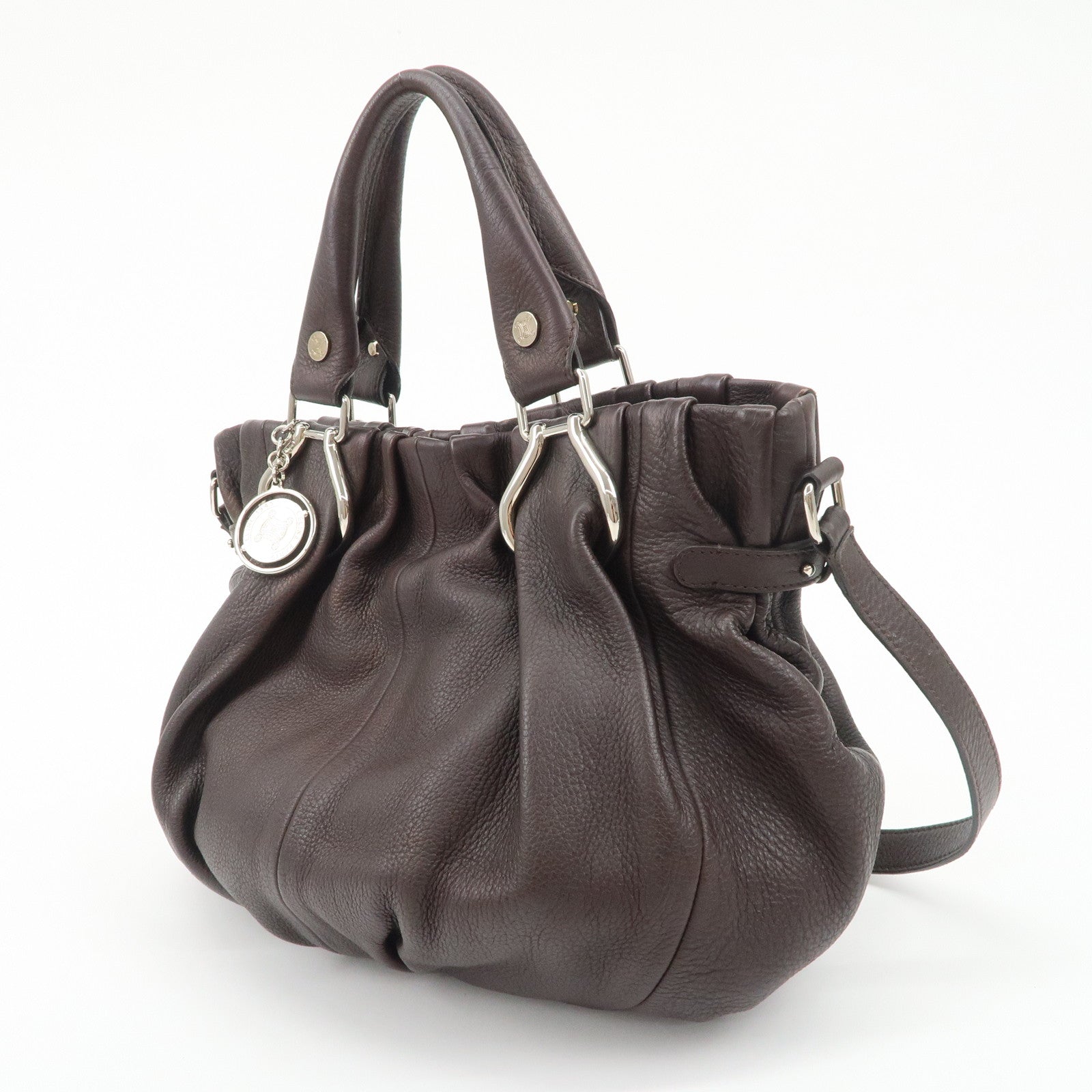 CELINE Macadam Pillow Small Leather 2Way Bag Dark Brown