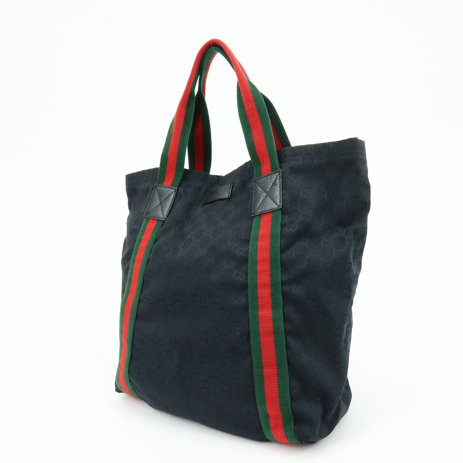 GUCCI Sherry GG Canvas Leather Tote Bag Shoulder Bag Black