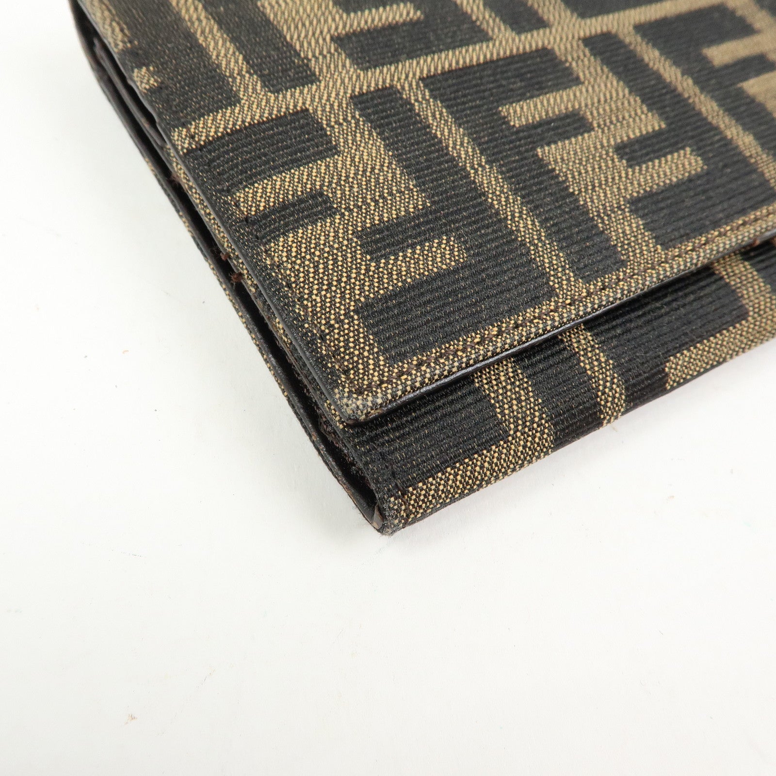 FENDI Zucca Canvas Bi-fold Long Wallet Black Brown 8M0009