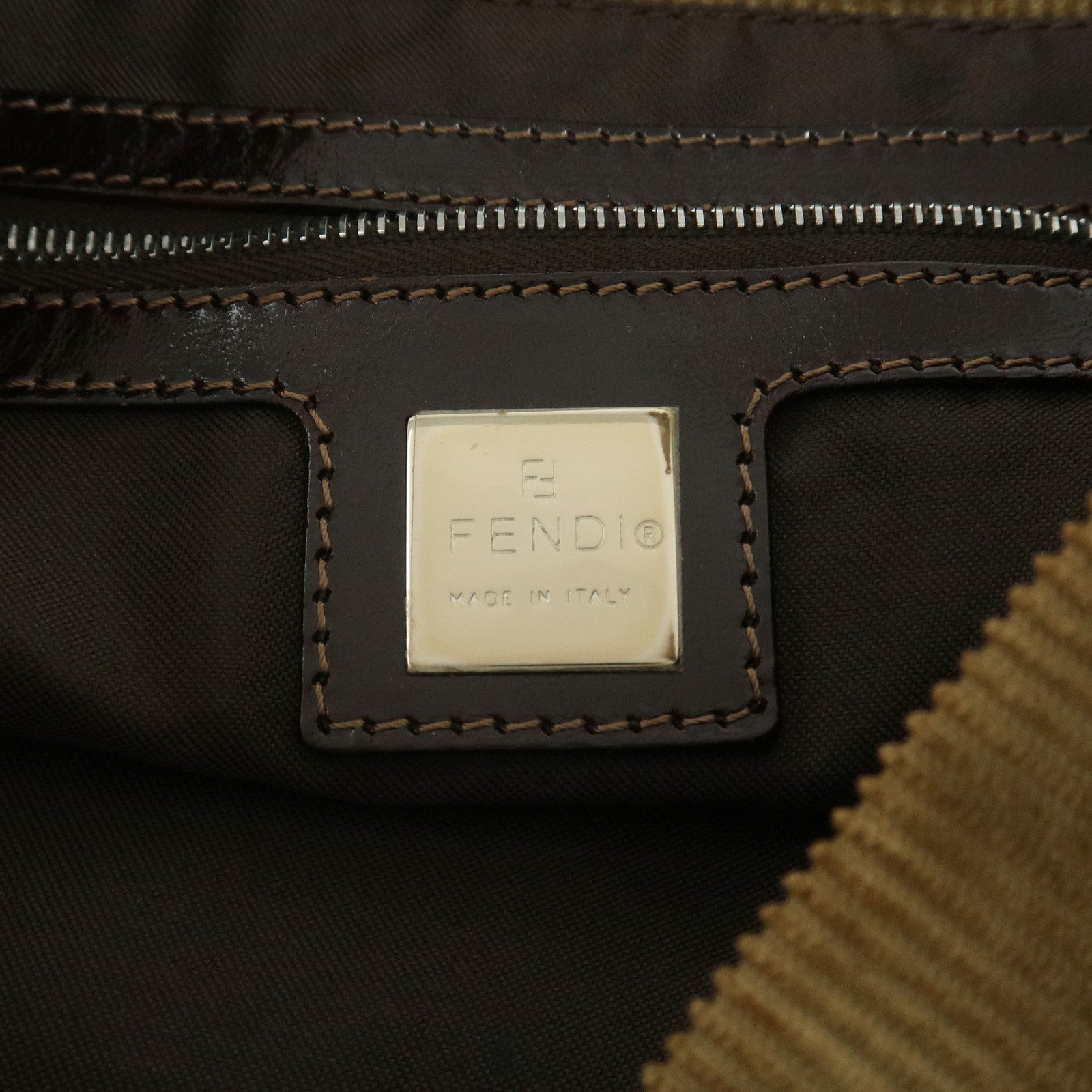 FENDI Corduroy Leather Shoulder Bag Brown 26733