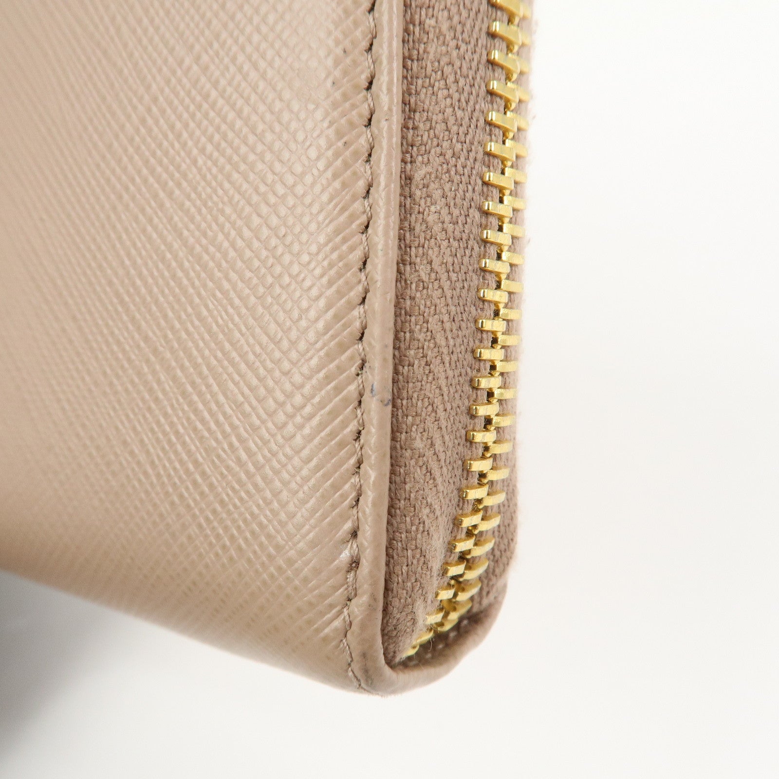 PRADA Logo Saffiano Leather Round Zippy Long Wallet Beige 1ML506