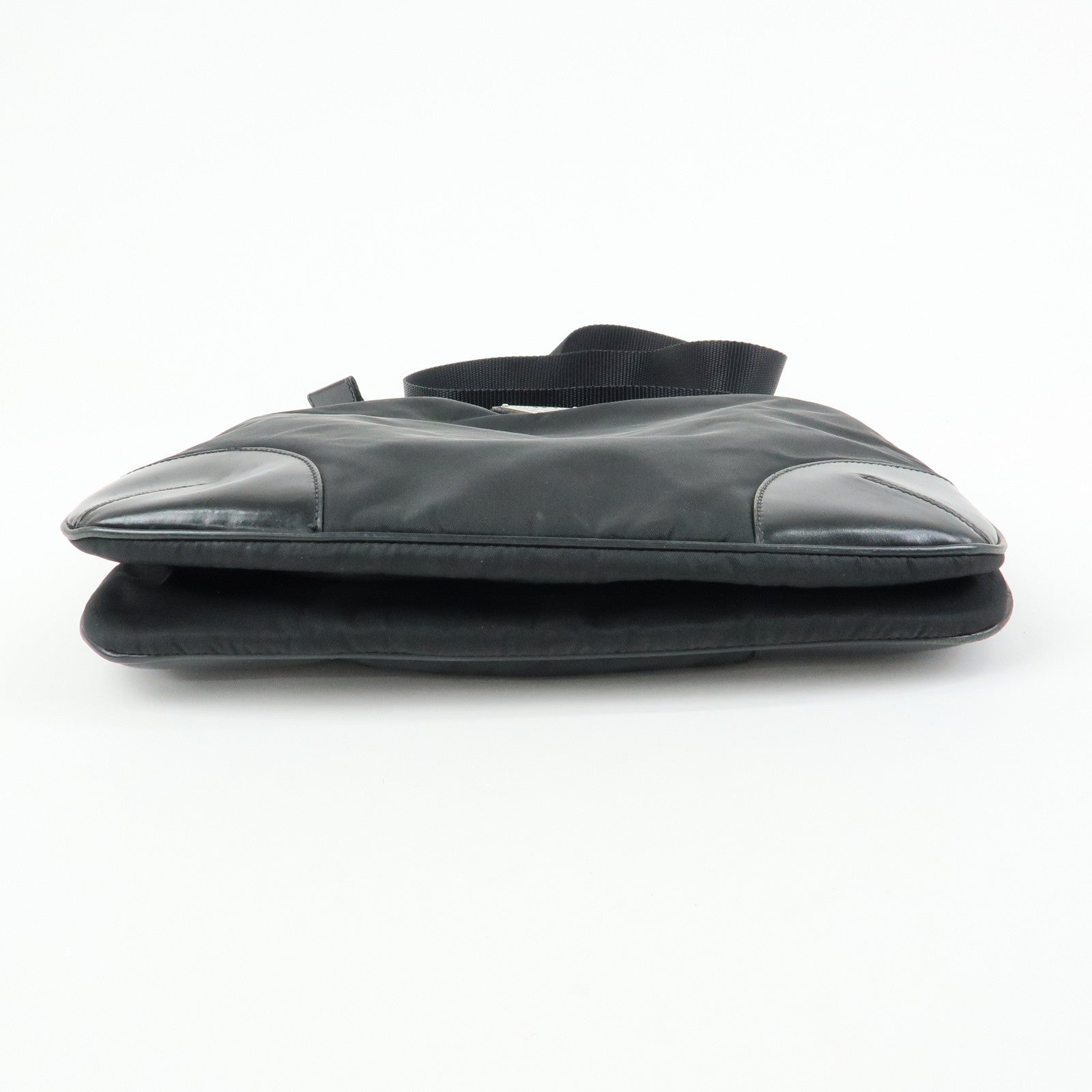 PRADA Triangle Logo Nylon Leather Shoulder Bag Black BT0326