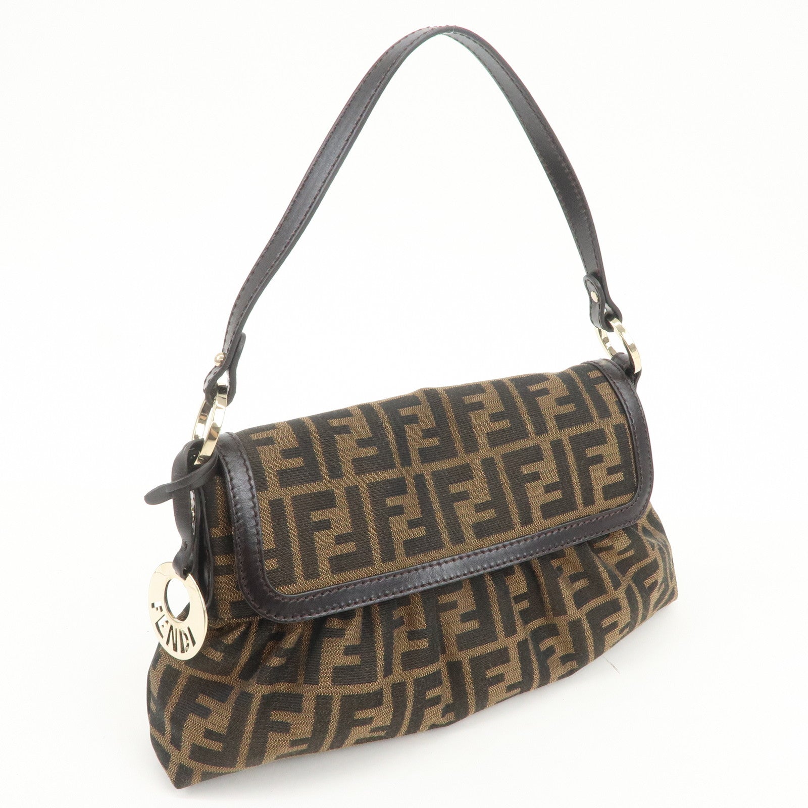 FENDI Zucca Canvas Leather Shoulder Bag Hand Bag Brown 8BR445