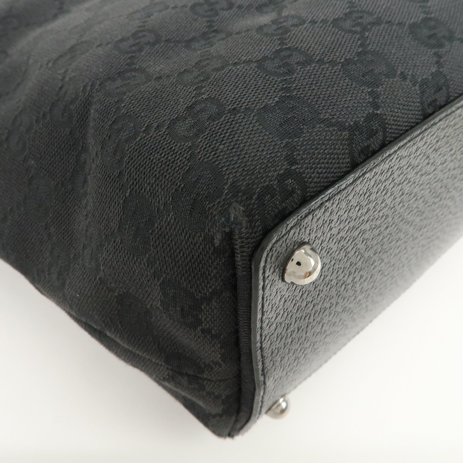 GUCCI Logo GG Canvas Leather Tote Bag Hand Bag Black 120836