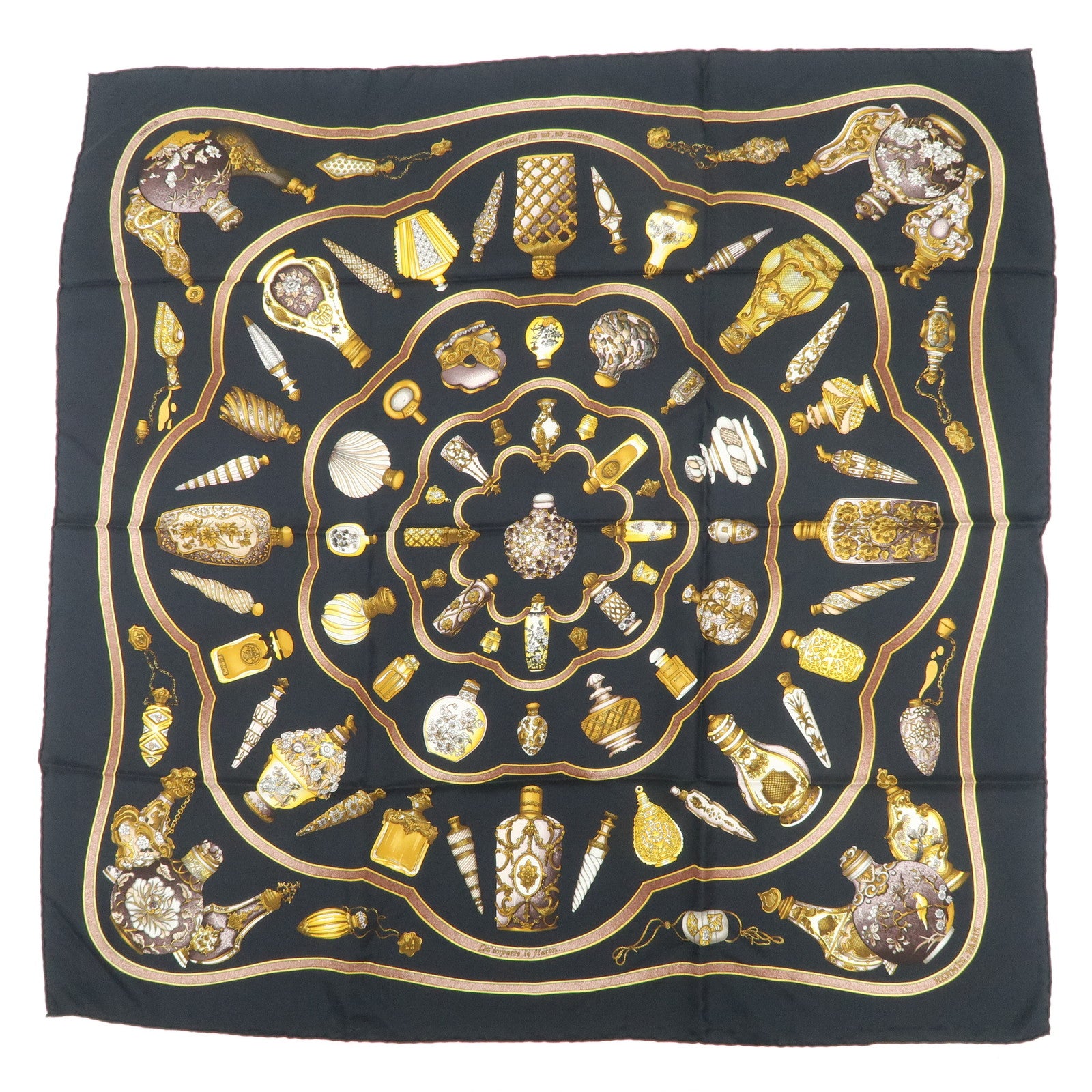 HERMES Carre 90 Silk 100% Scarf Ｑu' importe le flacon Black