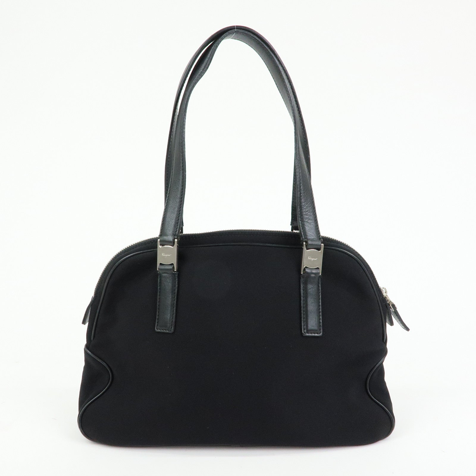 Ferragamo Vara Nylon Leather Boston Bag Shoulder Bag Black