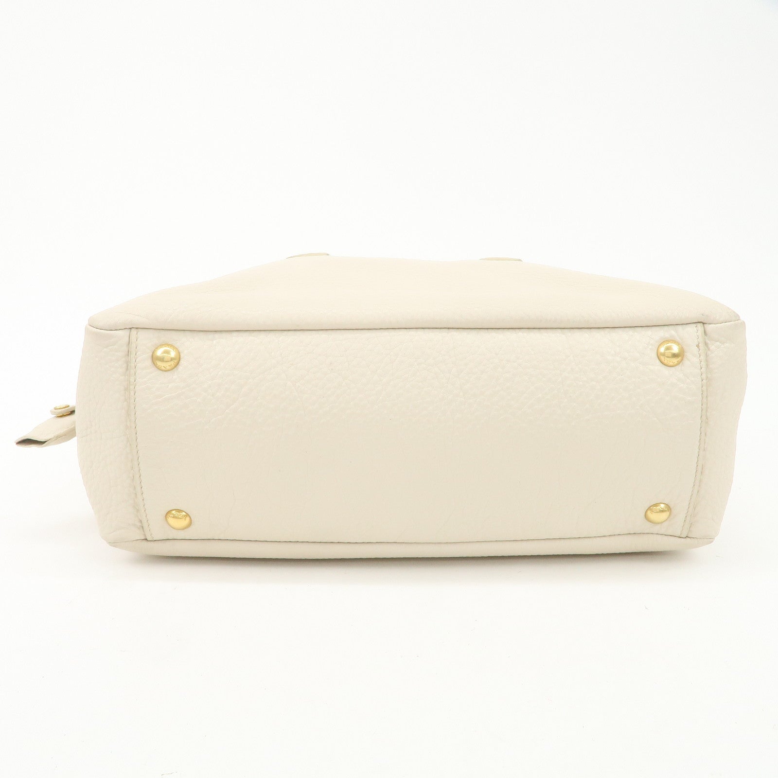 PRADA Logo Leather 2Way Boston Shoulder Bag Gold HDW Ivory