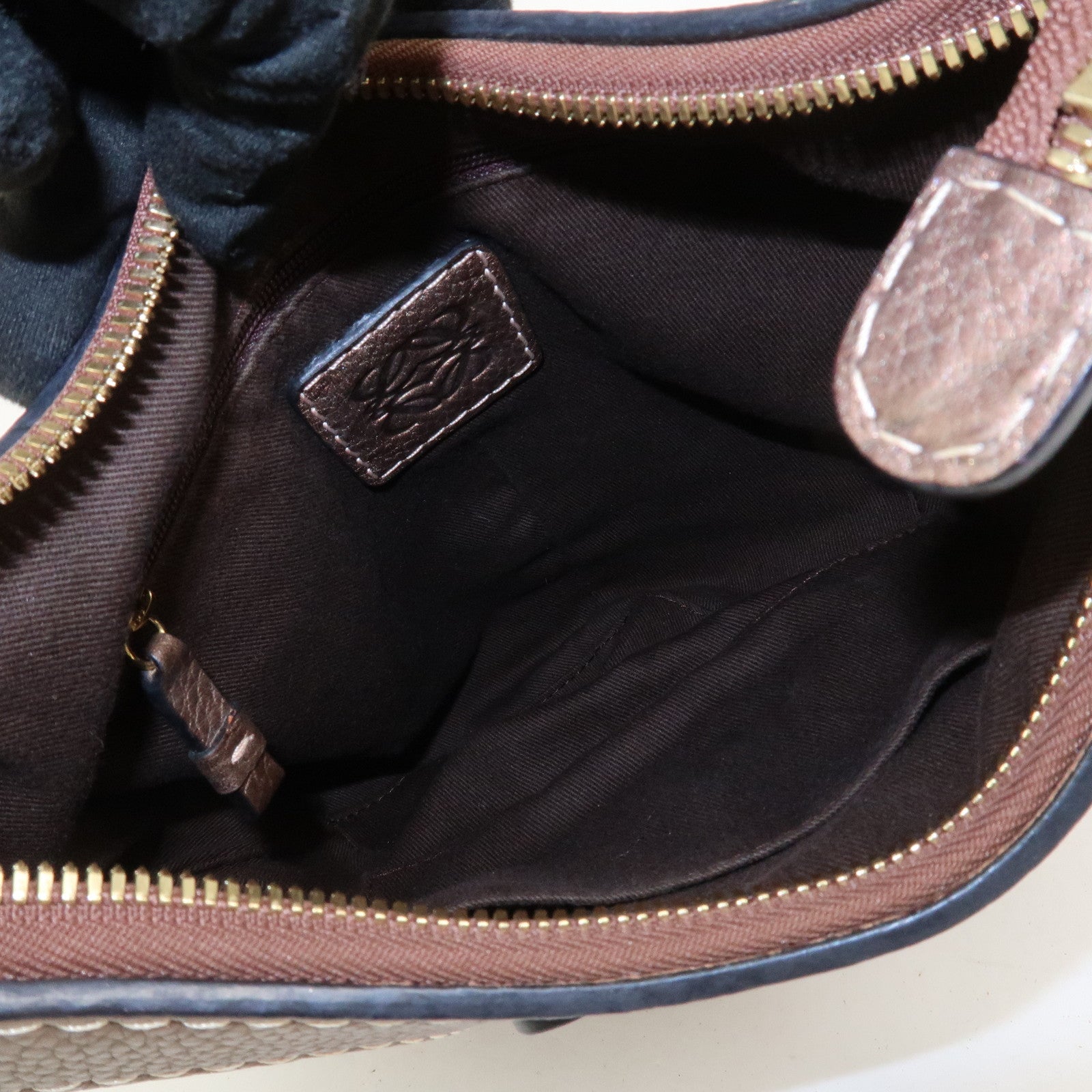 LOEWE New Road Line Logo Canvas Leather Shoulder Bag Brown Beige