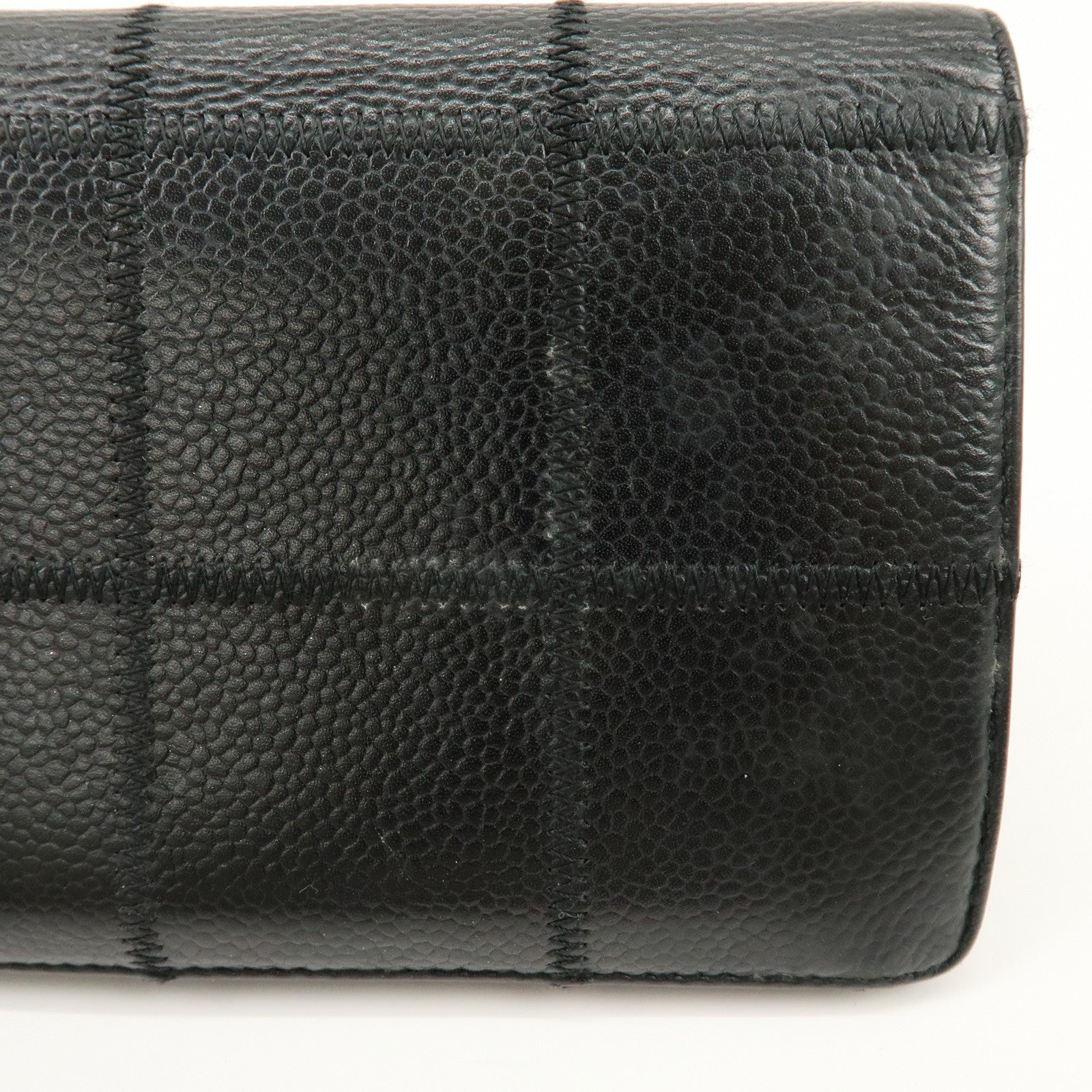 CHANEL Chocolate Bar Lamb Skin Round Zippy Wallet Black