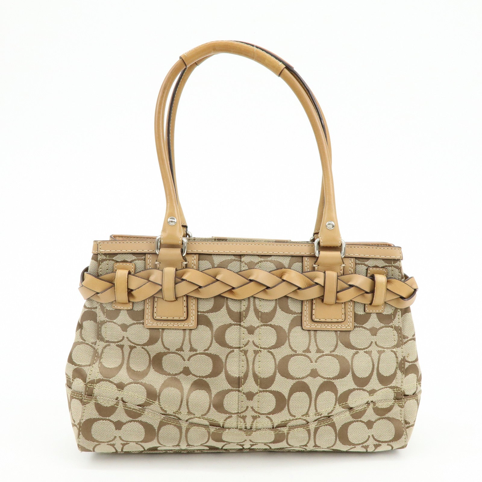 COACH Signature Canvas Leather Tote Bag Hand Bag Brown