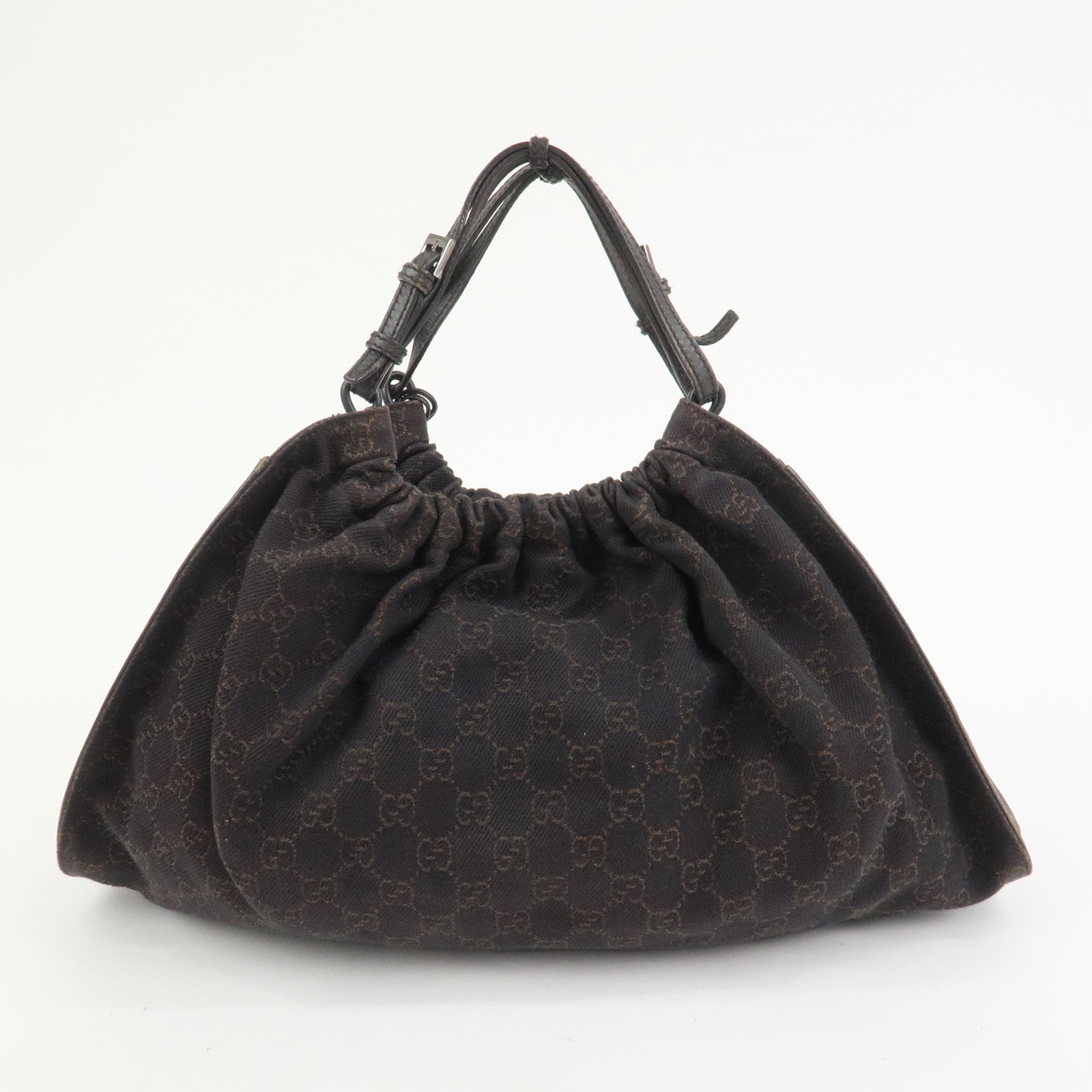 GUCCI GG Monogram Canvas Leather Tote Bag Hand Bag Brown 76554
