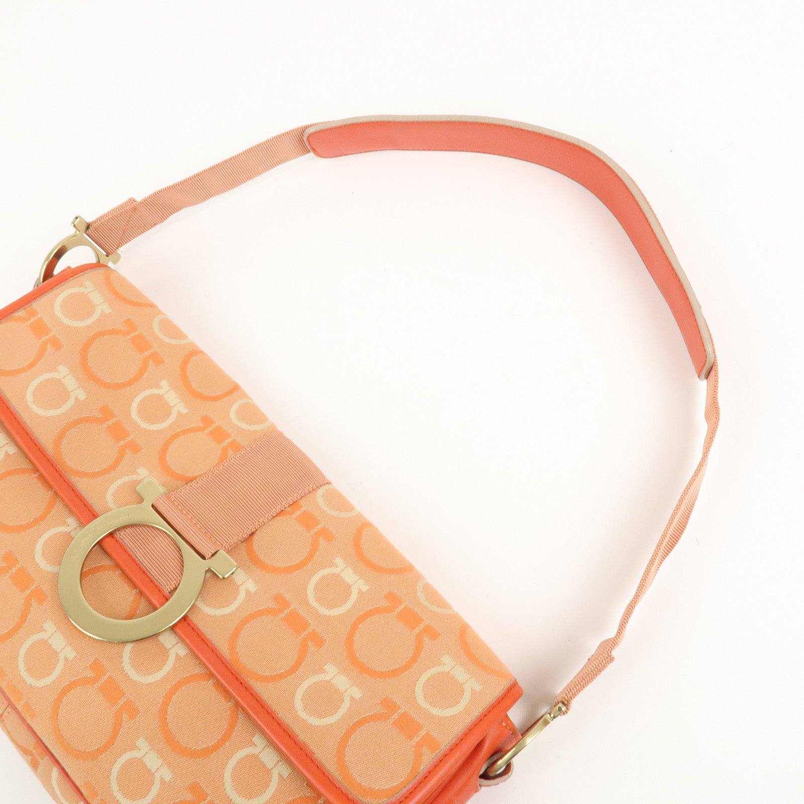 Ferragamo Gancini Canvas Leather Shoulder Bag Orange