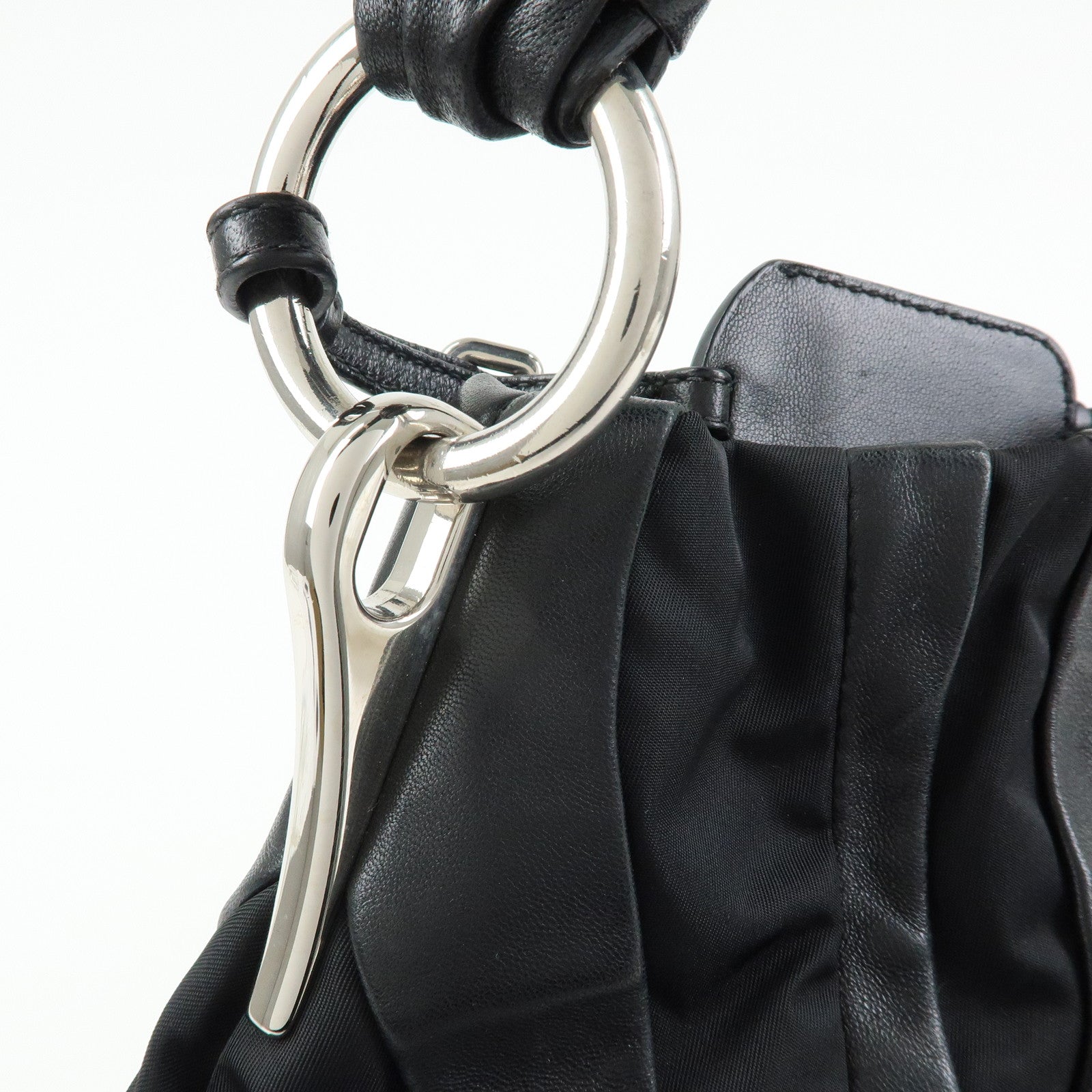 PRADA Leather Nylon Shoulder Bag Hand Bag Black BR4006