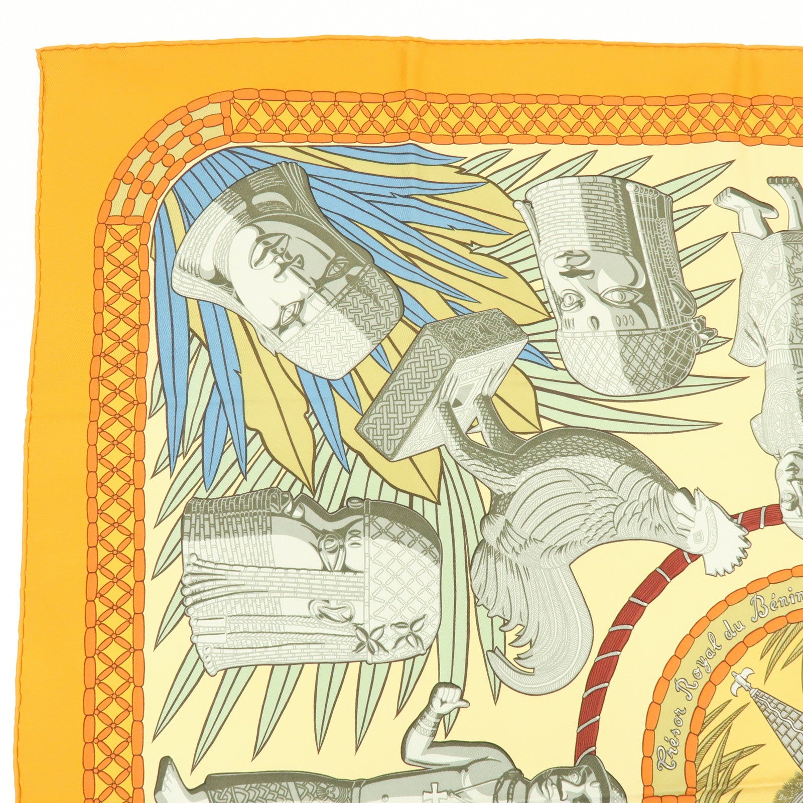 HERMES Carre 90 Silk 100% Scarf Tresor Royal Du Benin Orange