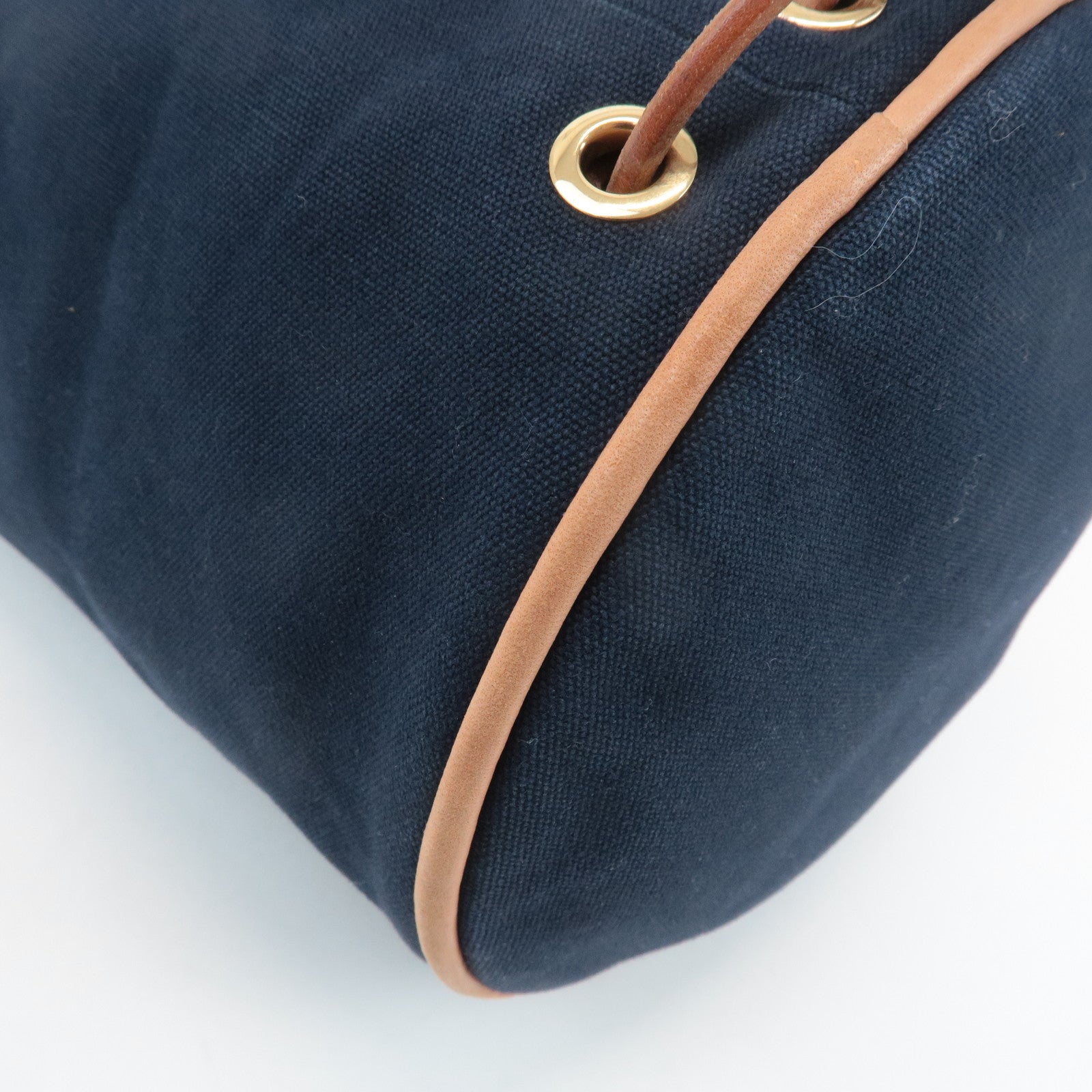 HERMES Canvas Leather Porochon Mimil PM Drawstring Shoulder Bag Used