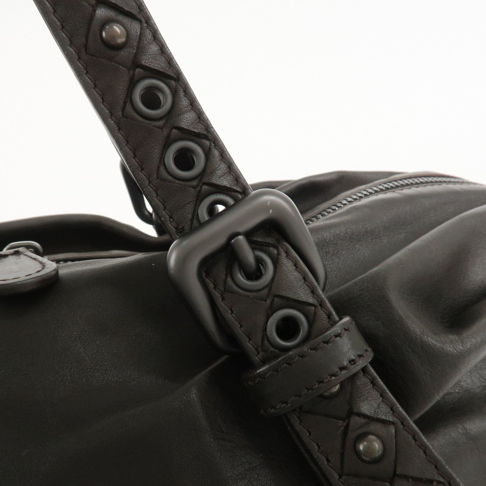 BOTTEGA VENETA Intrecciato Lamb Skin Hand Bag Dark Brown114087