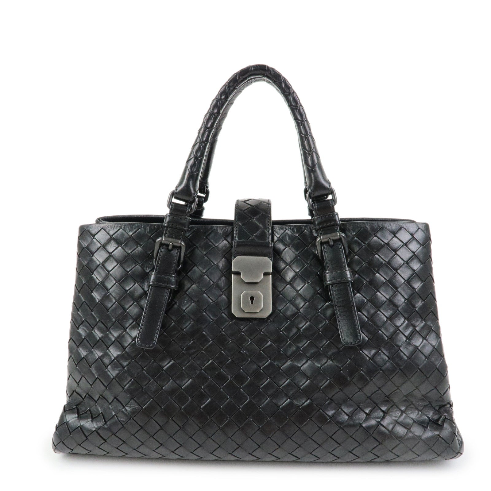 BOTTEGA VENETA Intrecciato Leather Hand Bag Roma Bag Black