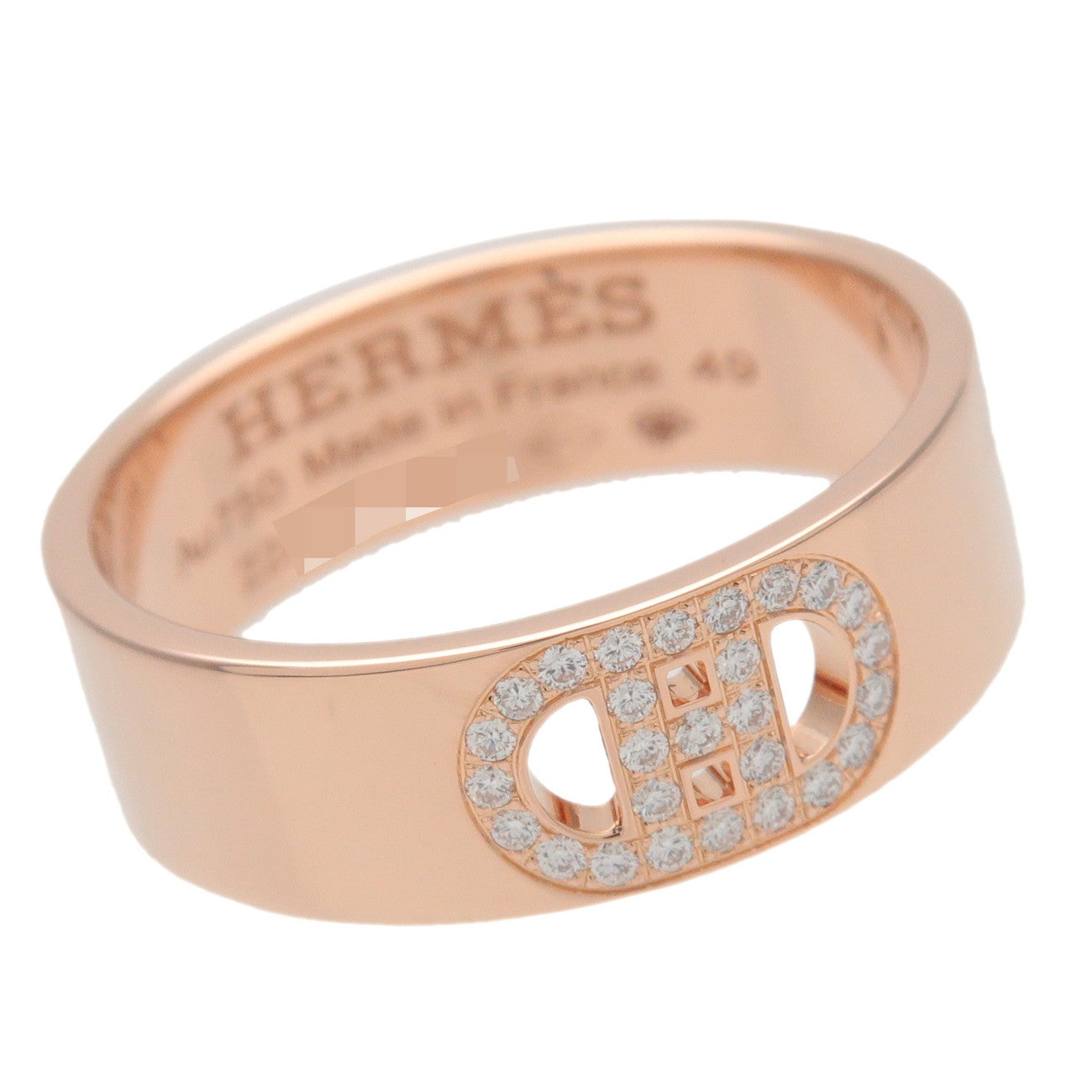 HERMES H Dunkle PM Diamond Ring K18PG Rose Gold #49 US5 EU49 HK10.5