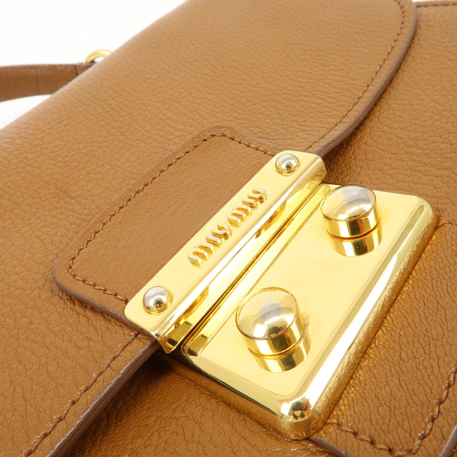 MIU MIU Leather 2Way Bag Hand Bag Brown Gold HDW RN0726 Used