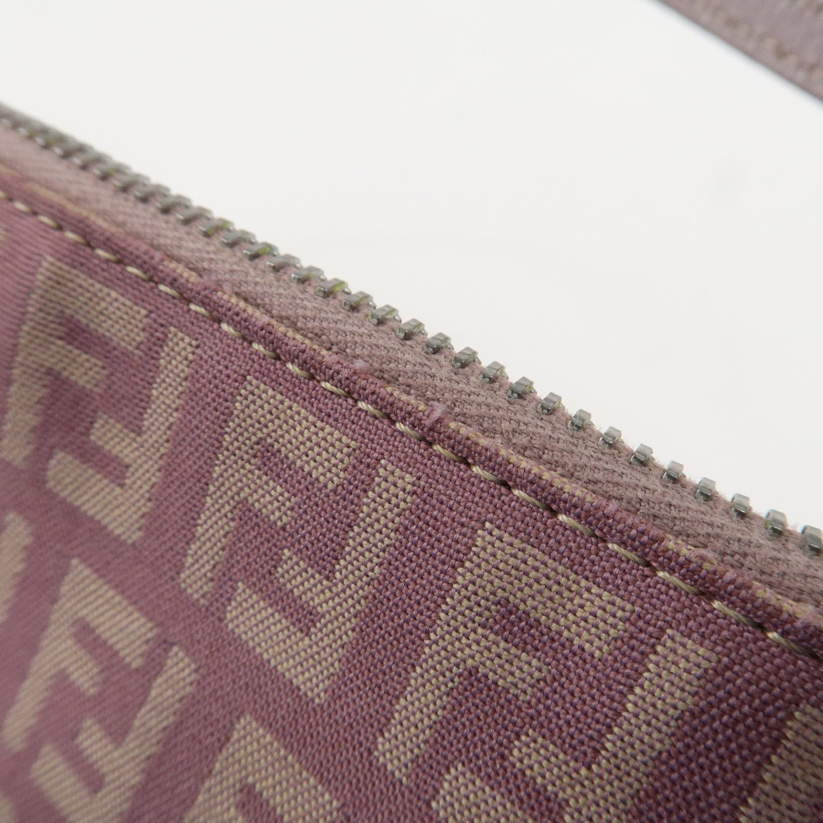 FENDI Zucchino Canvas Leather Shoulder Bag Pink 8BR267 Used