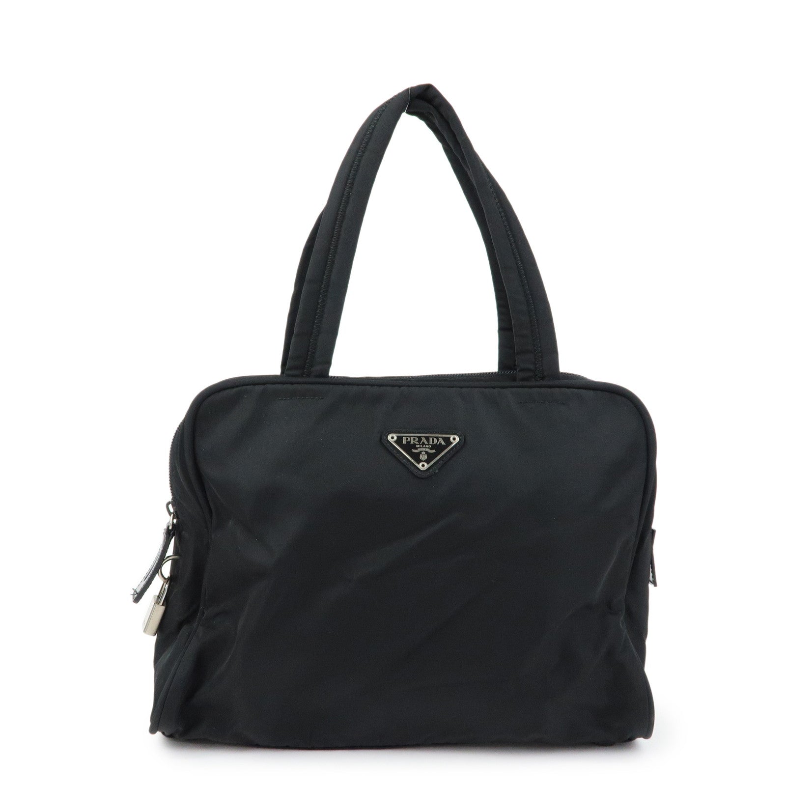 PRADA Triangle Logo Nylon Hand Bag Mini Tote Bag Black B8495