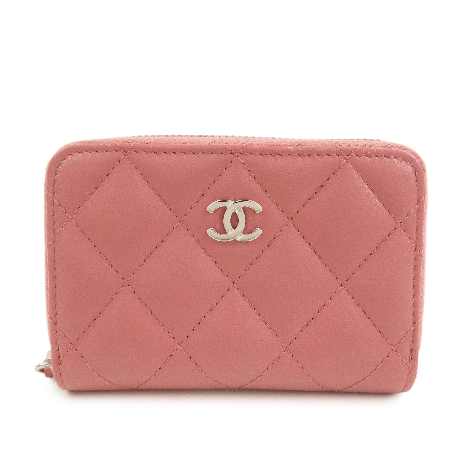CHANE Matelasse Lambskin Classic Zippy Coin Case Pink AP0216