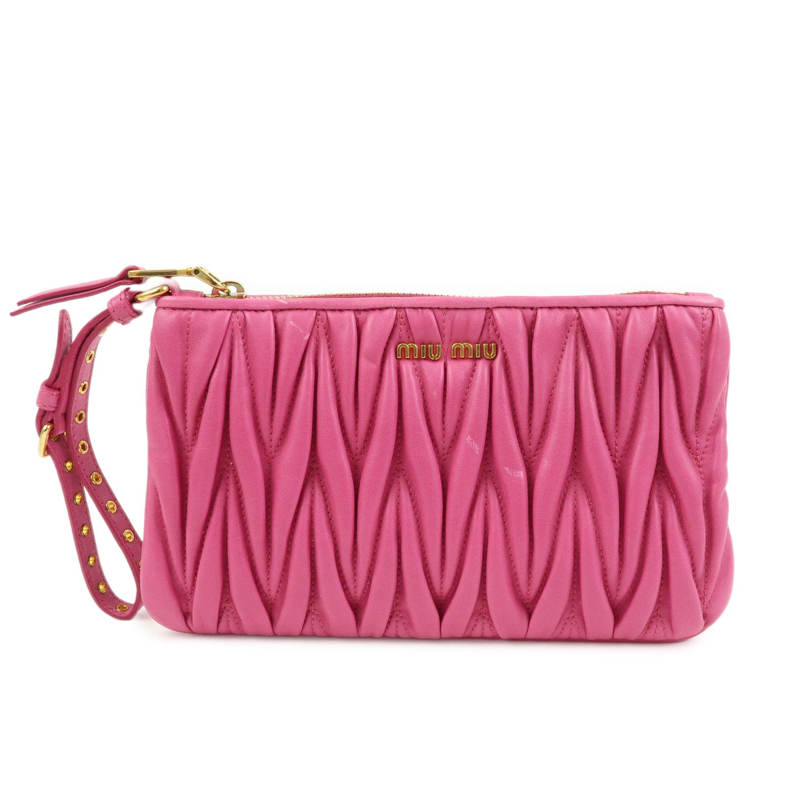 MIU MIU Matelasse Nappa Leather Clutch Bag Pouch Pink 5N1811