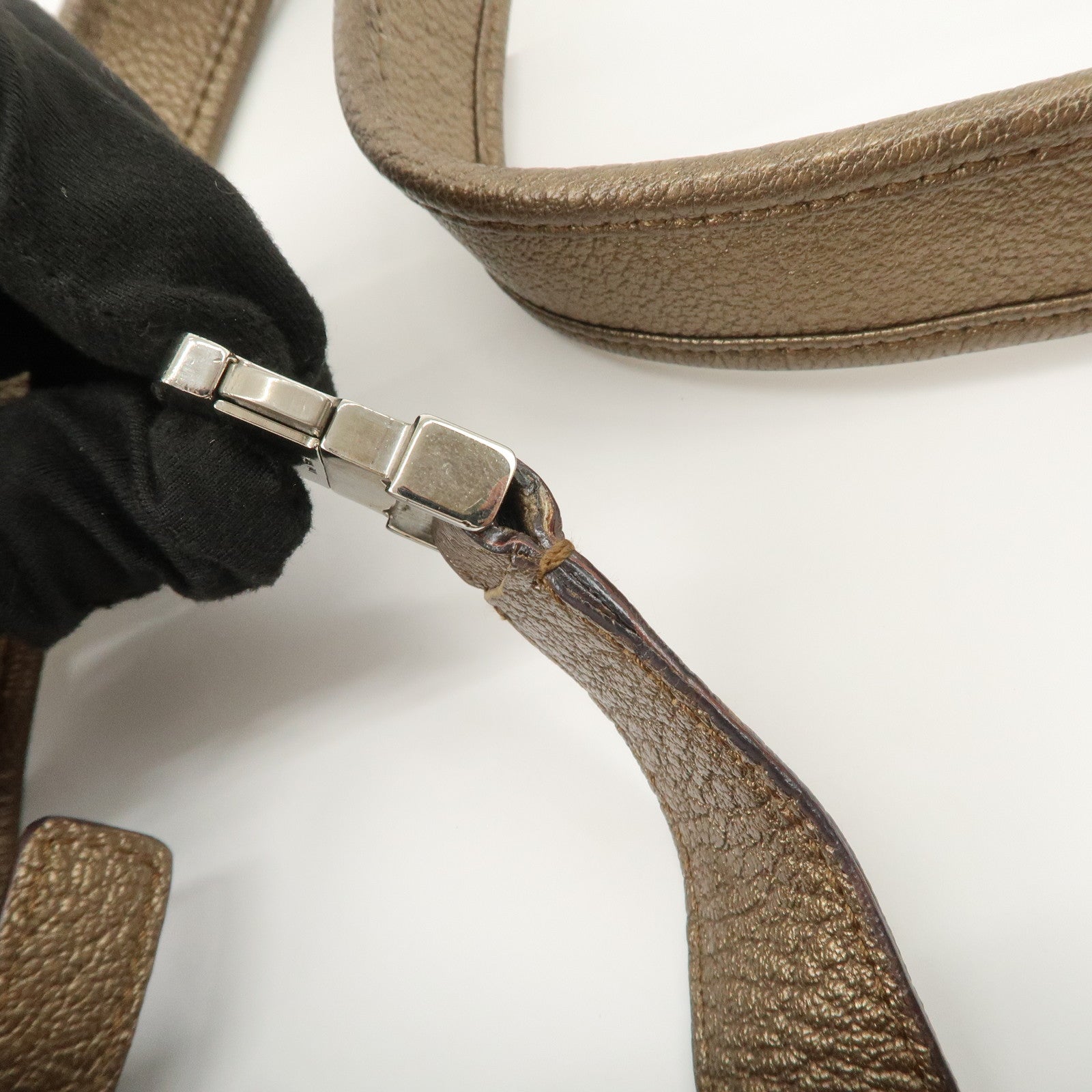 Ferragamo Leather Shoulder Bag Hand Bag Bronze