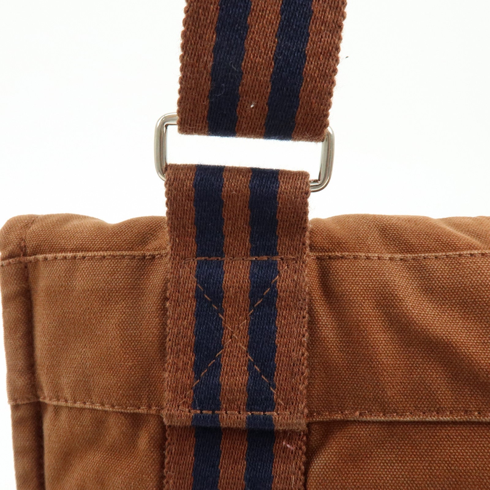 HERMES Basas MM Fourre Toute Canvas Shoulder Bag Brown