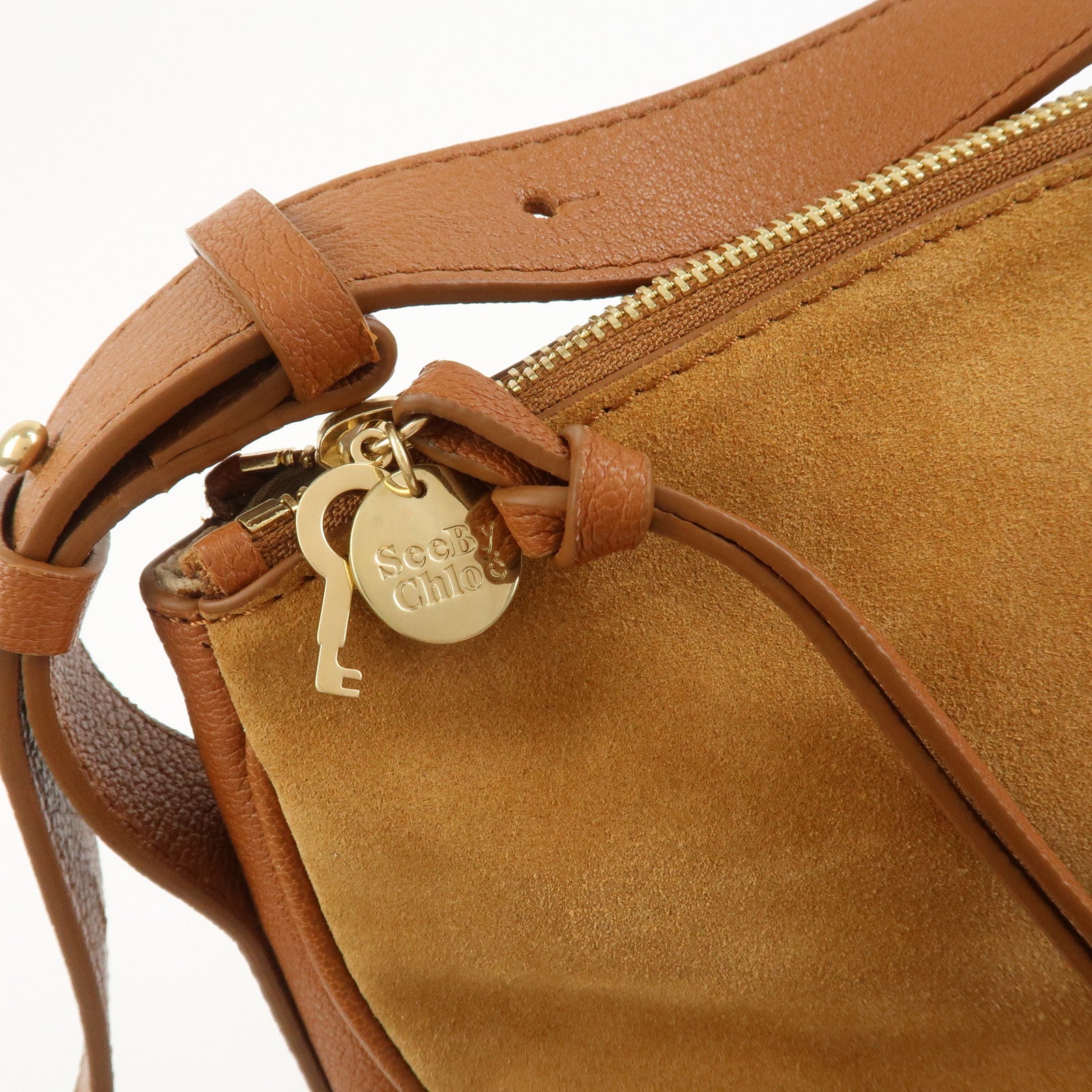 Chloe See By Chloe Hana Suede Leather Shoulder Crossbody Bag Brown