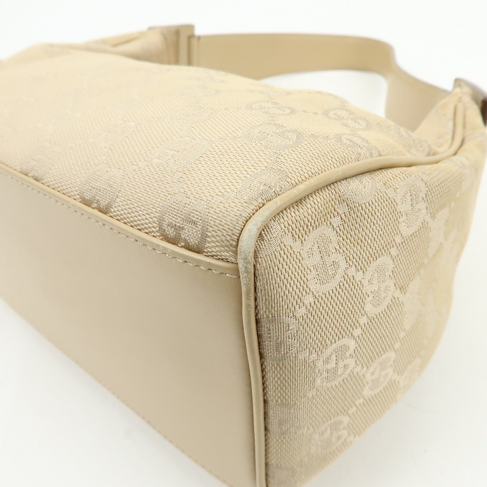 GUCCI GG Canvas Leather Shoulder Bag Hand Bag Beige 92699