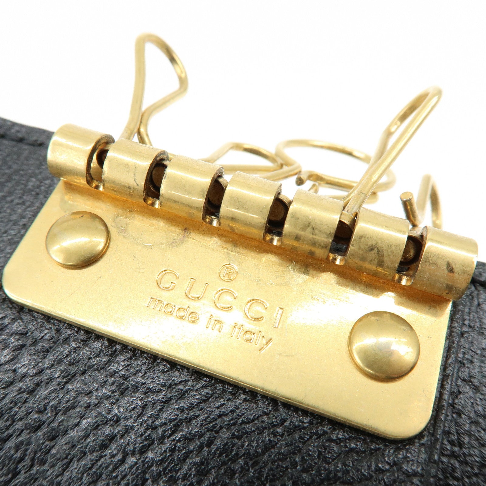 GUCCI Animalier Bee Leather 6 Ring Key Case Key Holder Black 523683